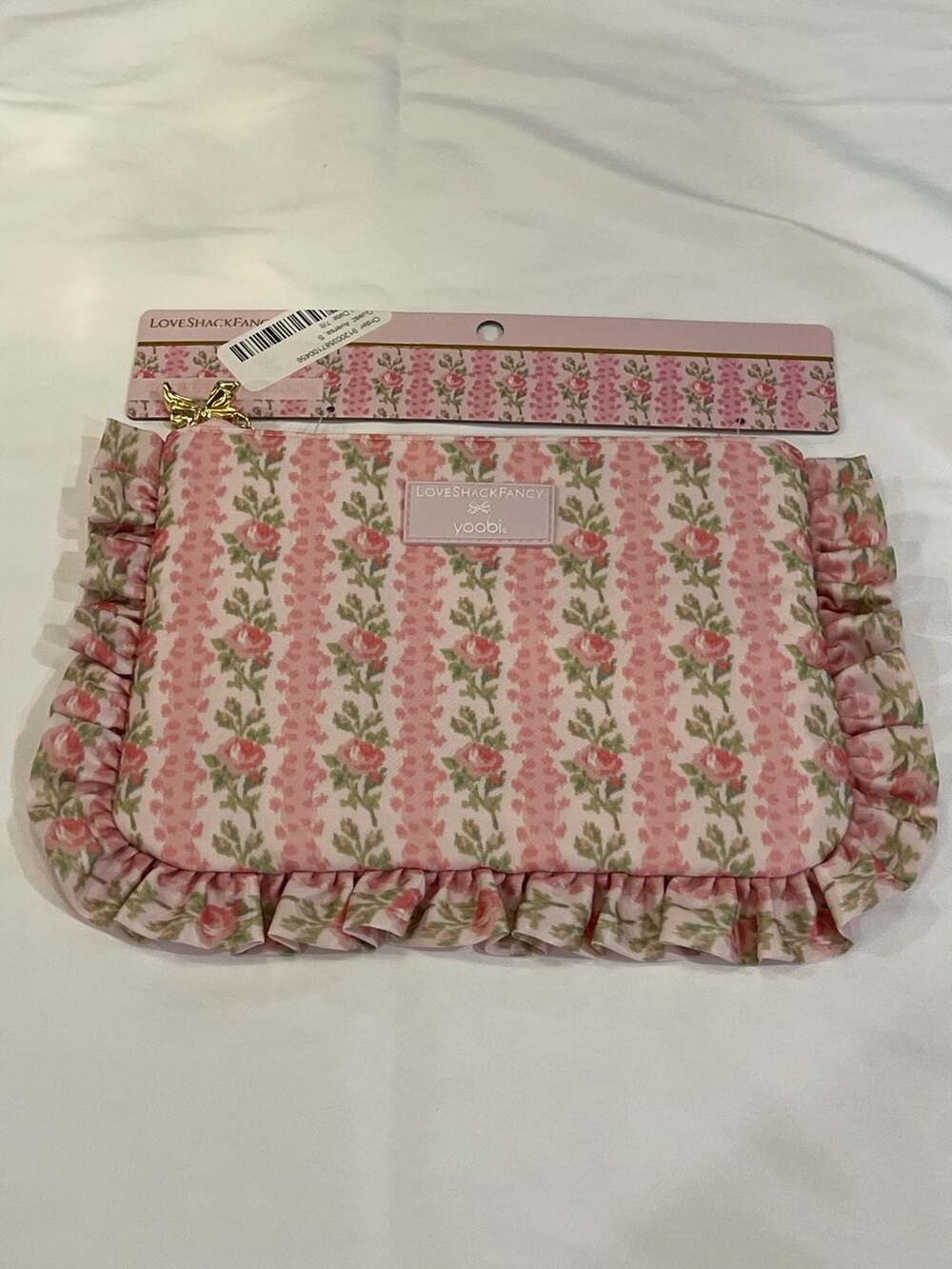 LoveShackFancy x Yoobi Blooming Heirloom Flat Zip Accessory Pouch with Ruffles
